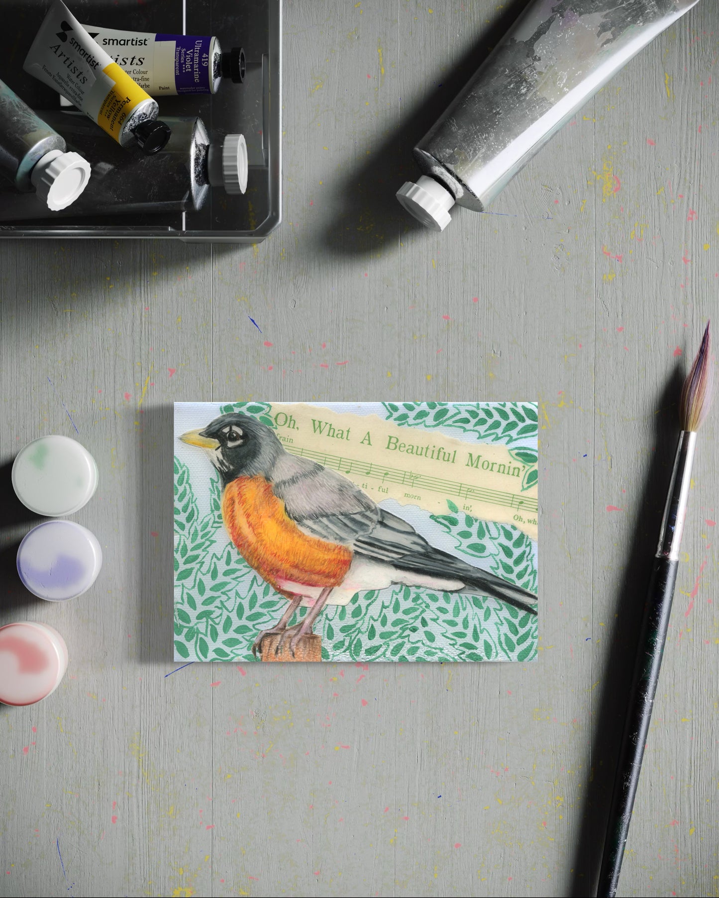 "Oh, What A Beautiful Morning,Mixed media on gallery wrap canvas, 5"x7"