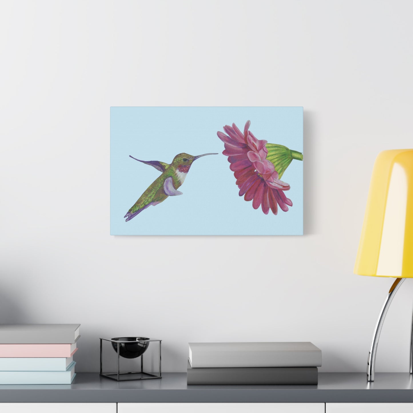 Hummingbird with Zinnia, Matte Canvas, Stretched, 1.25"