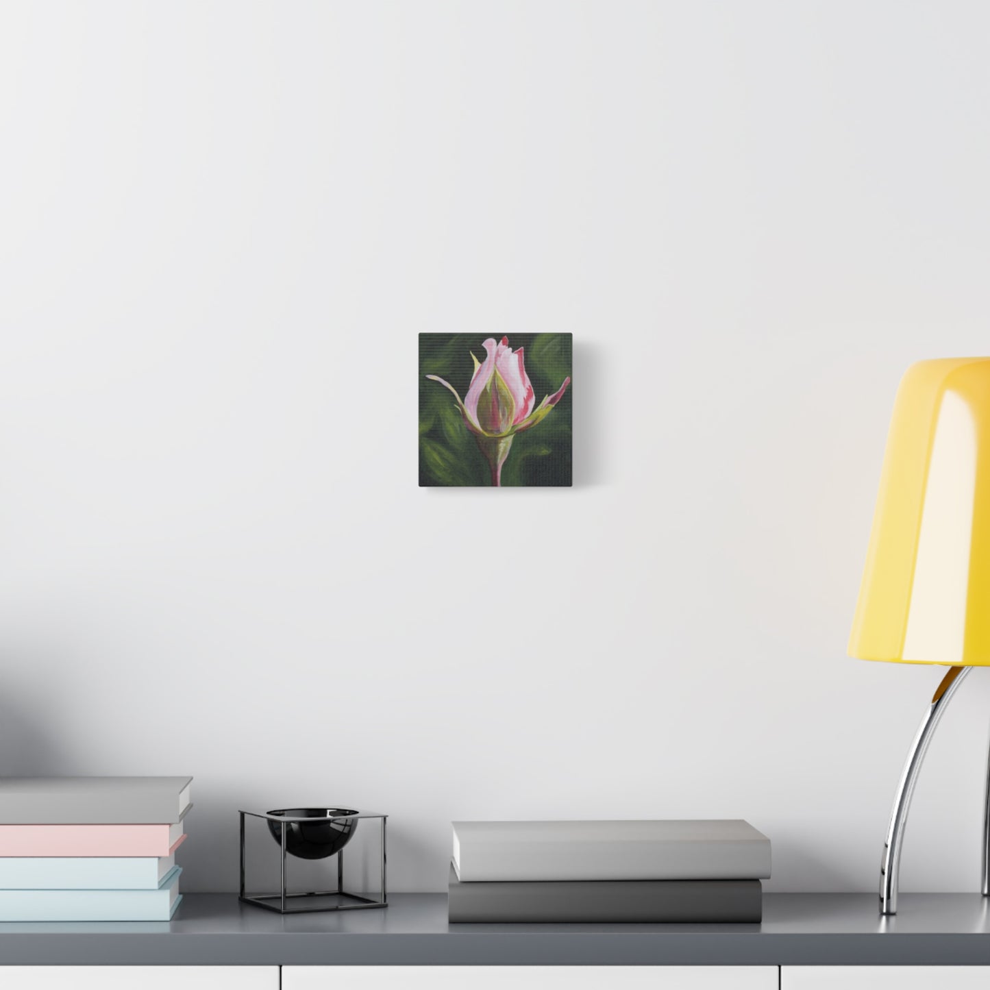 Pink Rosebud Canvas Art – Botanical Floral Wall Decor, Stretched Matte Canvas 1.25"