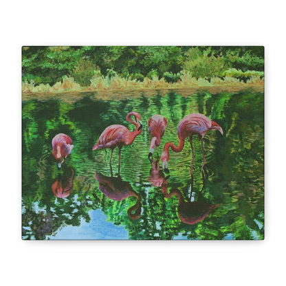 Flamingo Reflection Matte Stretched Canvas