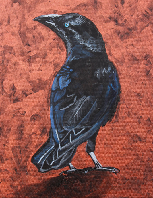 "Crow Study", mixed media on canvas, 11"x14", framed