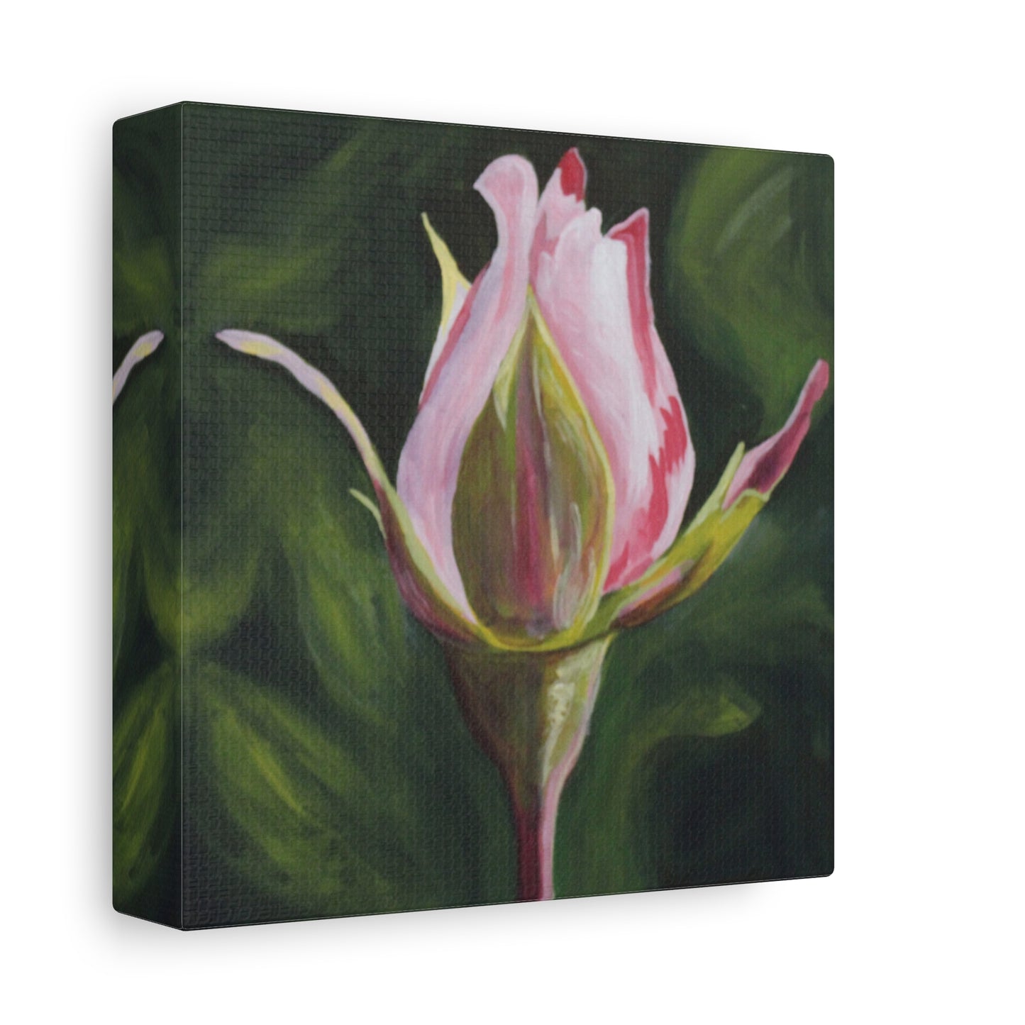 Pink Rosebud Canvas Art – Botanical Floral Wall Decor, Stretched Matte Canvas 1.25"