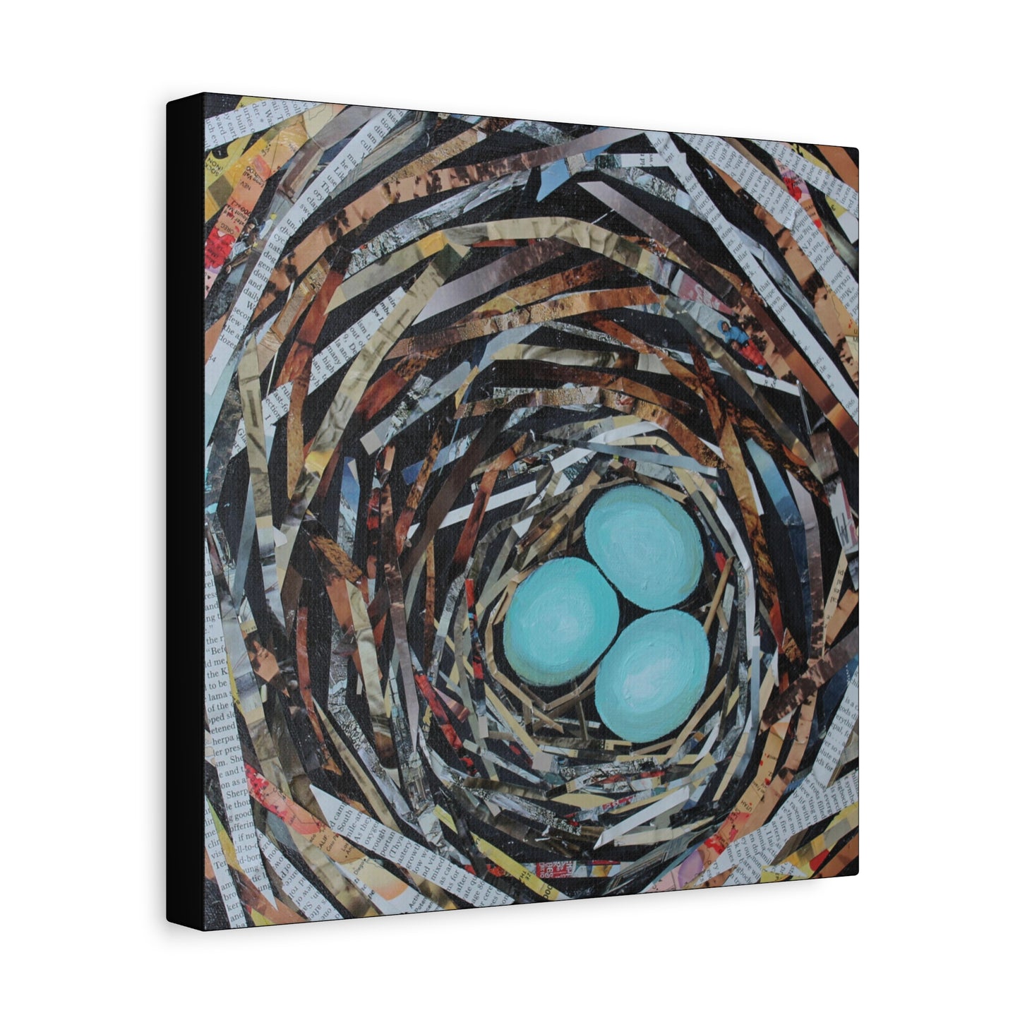Bird Nest Canvas Wall Art — Blue Egg Nature Print (Matte Stretched)