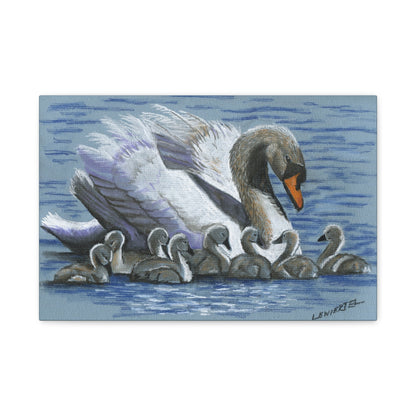 Swan Family Matte Canvas Print — Stretched Wall Art (1.25")