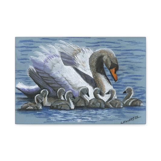 Swan Family Matte Canvas Print — Stretched Wall Art (1.25")