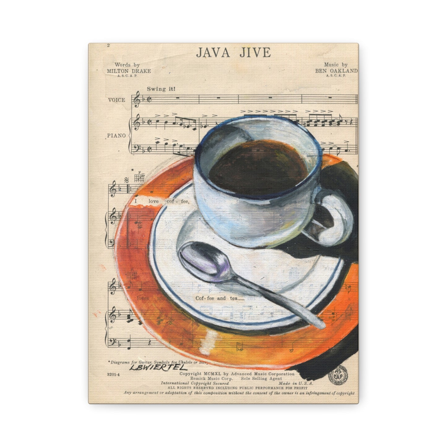 Java Jive Coffee Cup Matte Canvas Wall Art – Vintage Sheet Music Kitchen Decor