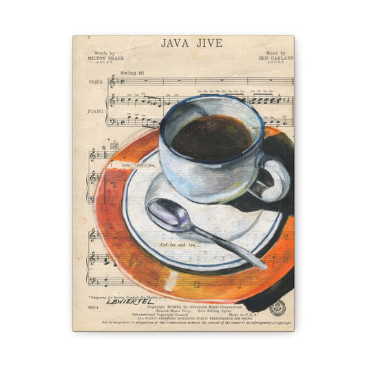 Java Jive Coffee Cup Matte Canvas Wall Art – Vintage Sheet Music Kitchen Decor