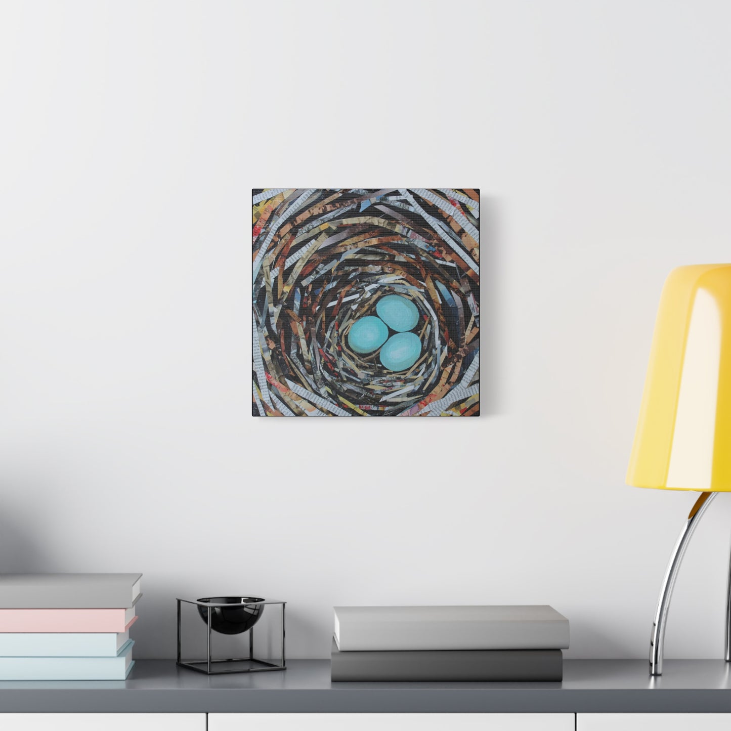 Bird Nest Canvas Wall Art — Blue Egg Nature Print (Matte Stretched)