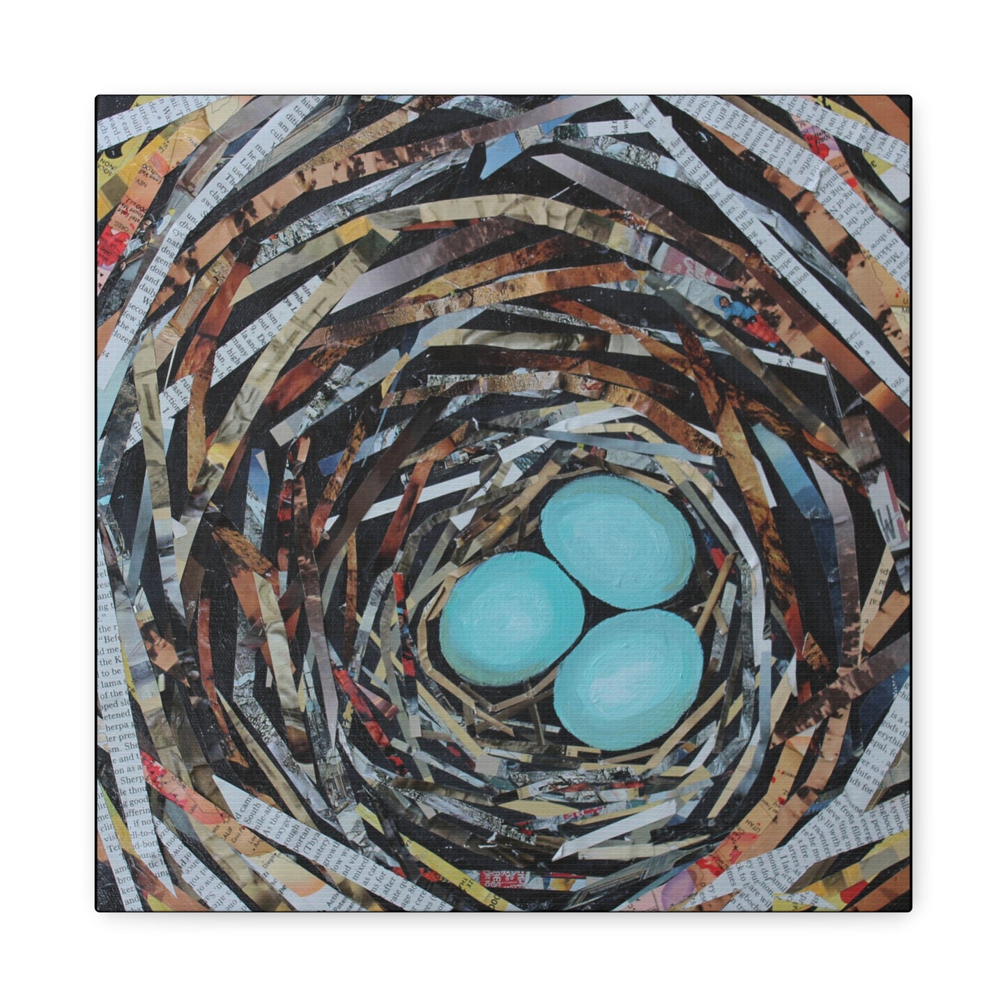 Bird Nest Canvas Wall Art — Blue Egg Nature Print (Matte Stretched)