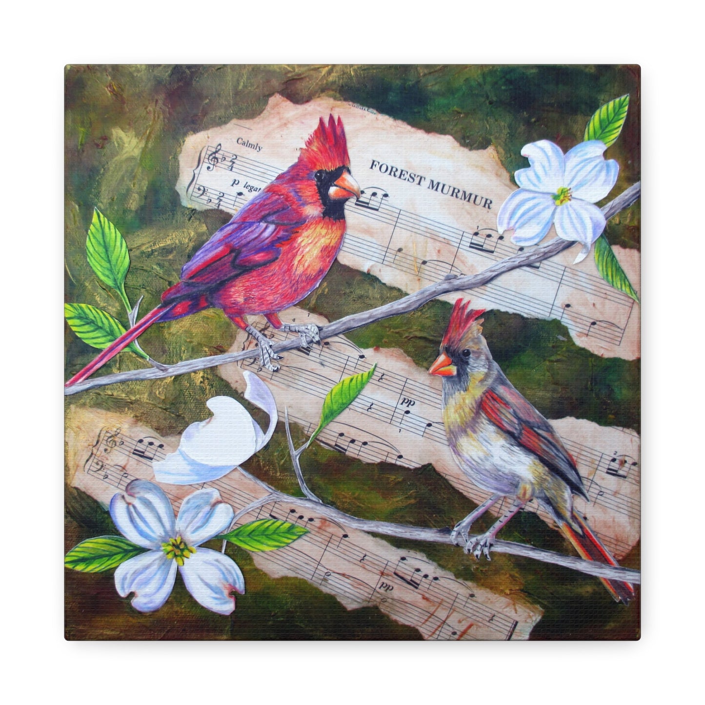 Cardinal Songbirds Canvas Art — Matte Stretched Wall Decor