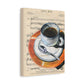 Java Jive Coffee Cup Matte Canvas Wall Art – Vintage Sheet Music Kitchen Decor