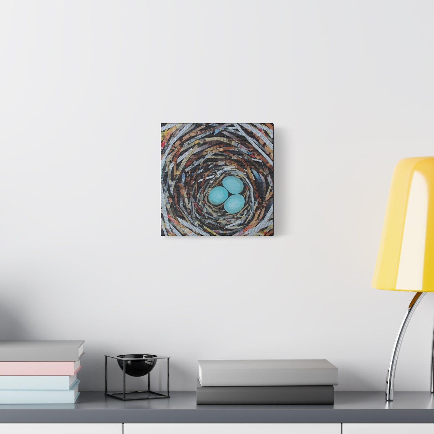 Bird Nest Canvas Wall Art — Blue Egg Nature Print (Matte Stretched)