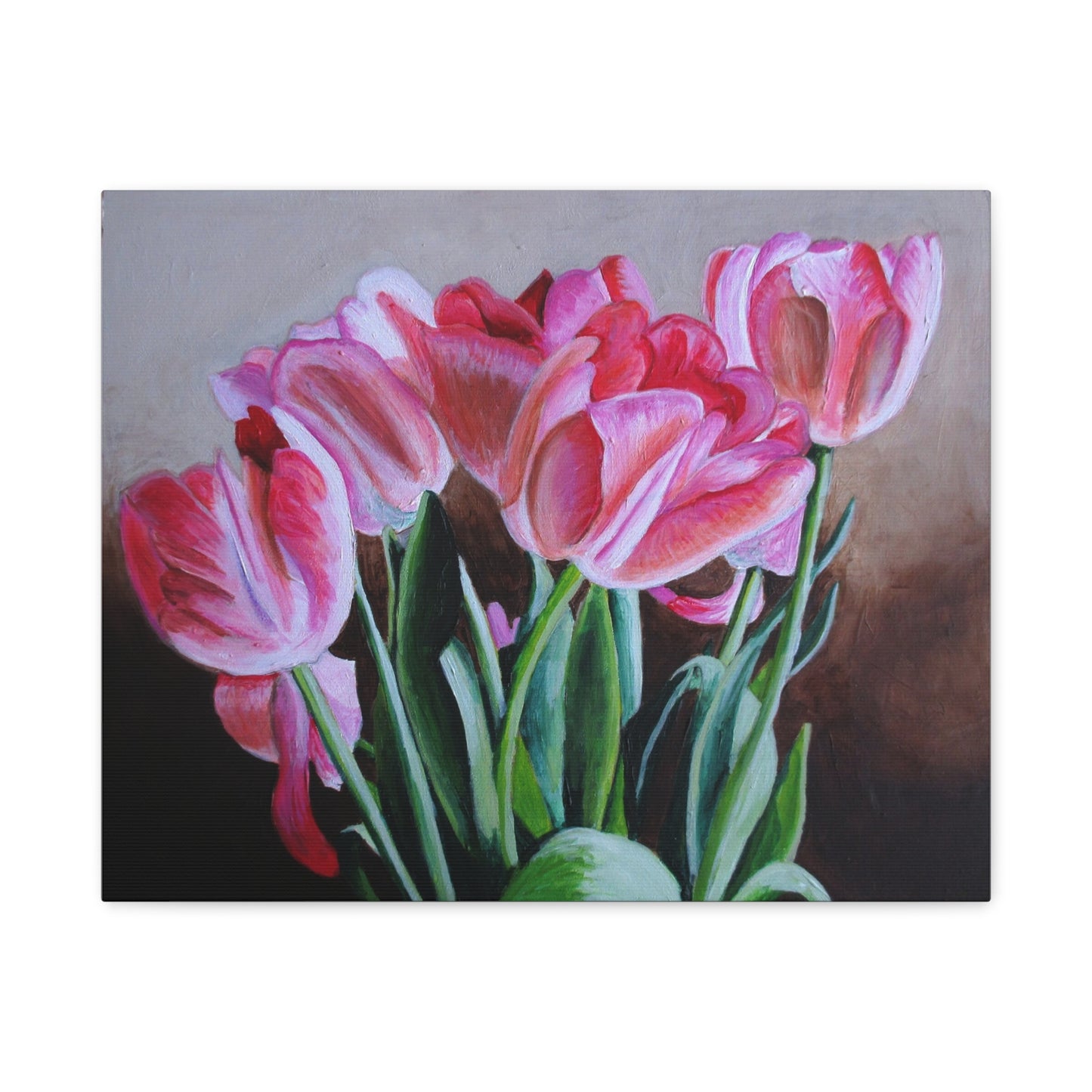 Pink Tulip Bouquet Canvas Print — Stretched Matte Wall Art