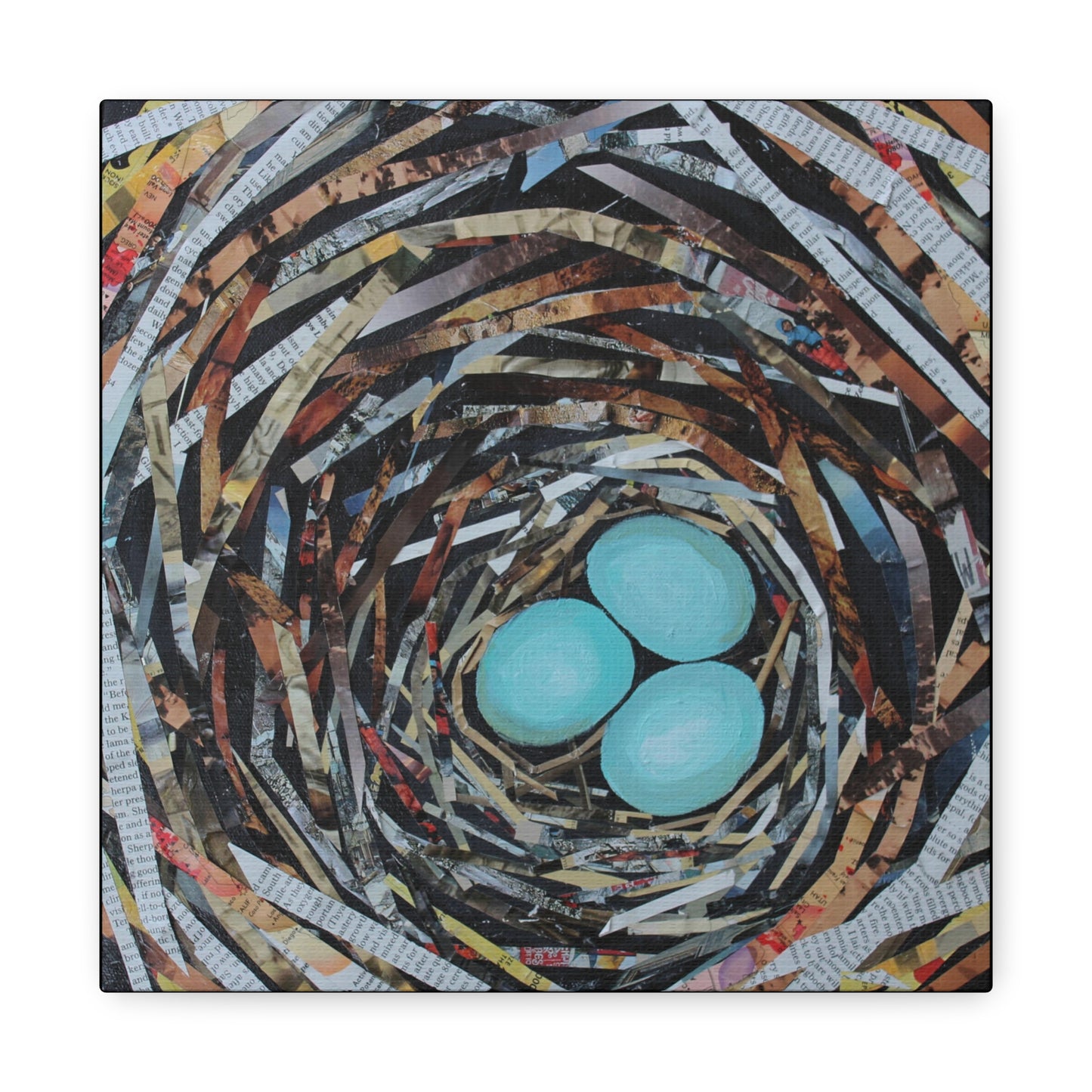 Bird Nest Canvas Wall Art — Blue Egg Nature Print (Matte Stretched)