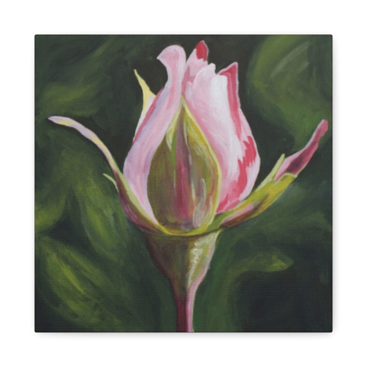 Pink Rosebud Canvas Art – Botanical Floral Wall Decor, Stretched Matte Canvas 1.25"