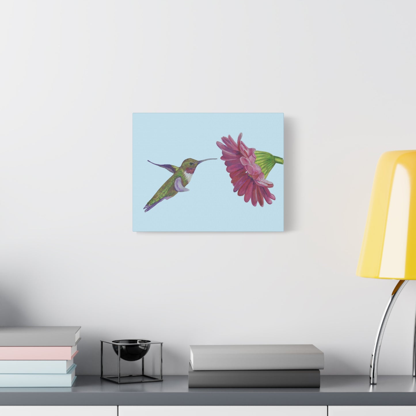 Hummingbird with Zinnia, Matte Canvas, Stretched, 1.25"