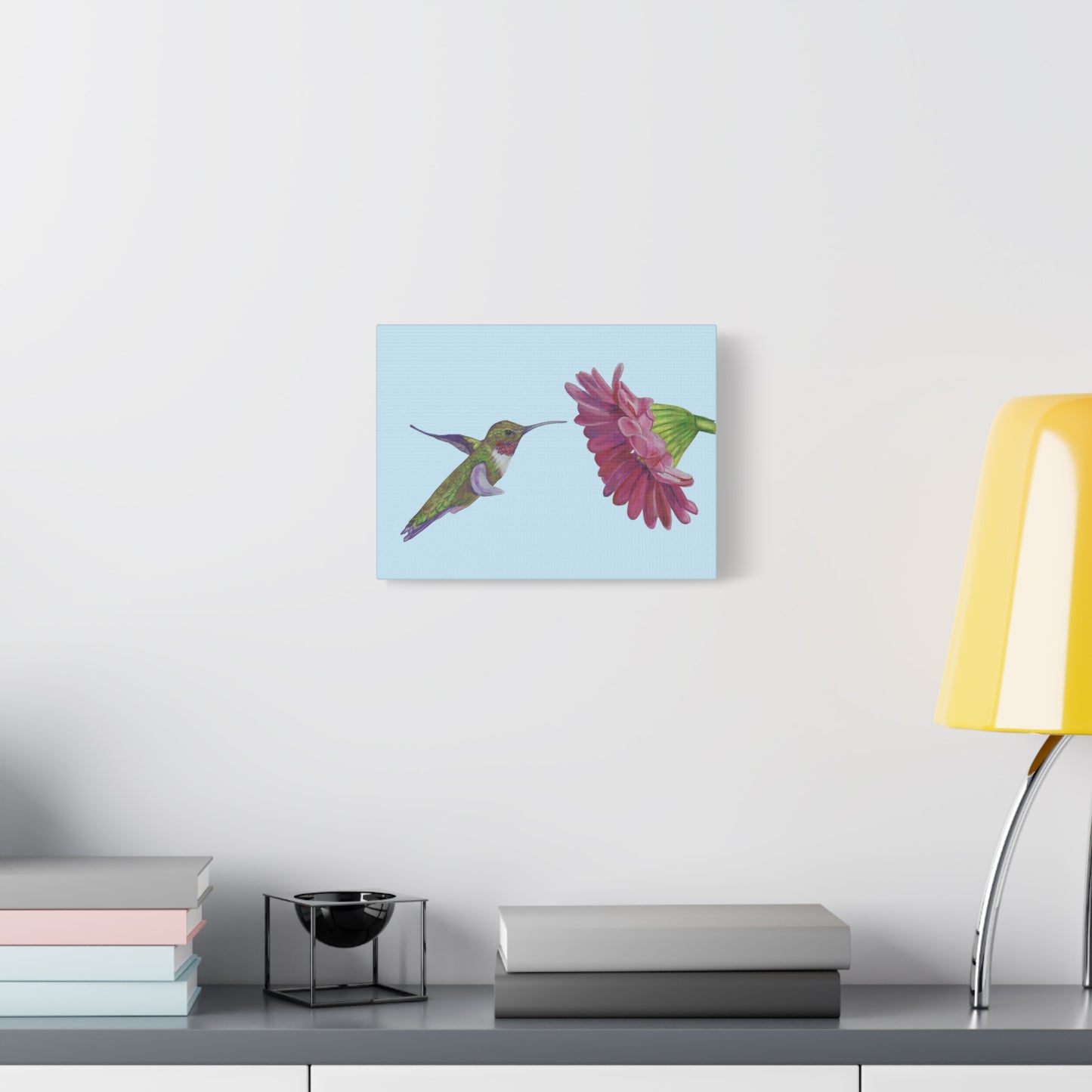 Hummingbird with Zinnia, Matte Canvas, Stretched, 1.25"