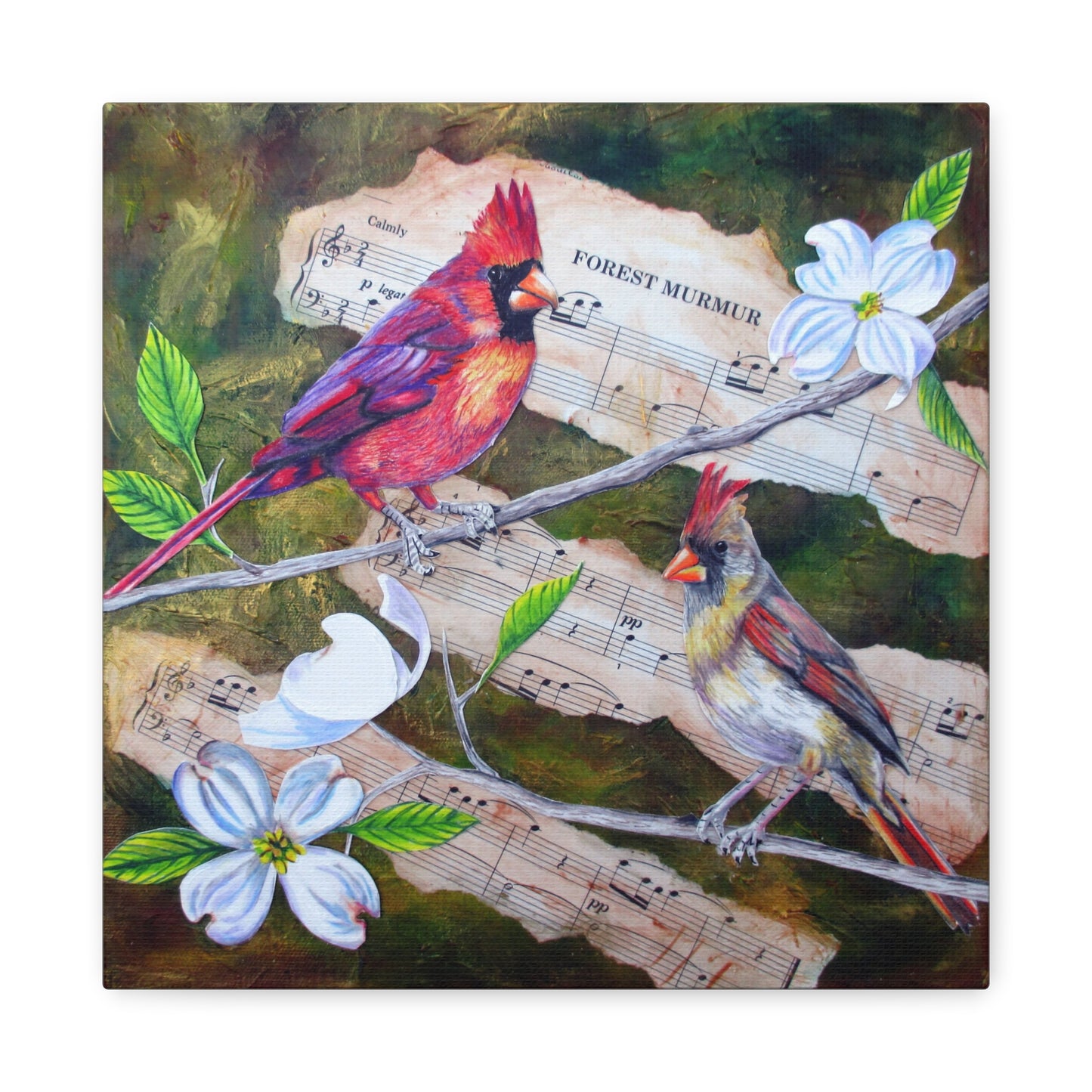 Cardinal Songbirds Canvas Art — Matte Stretched Wall Decor