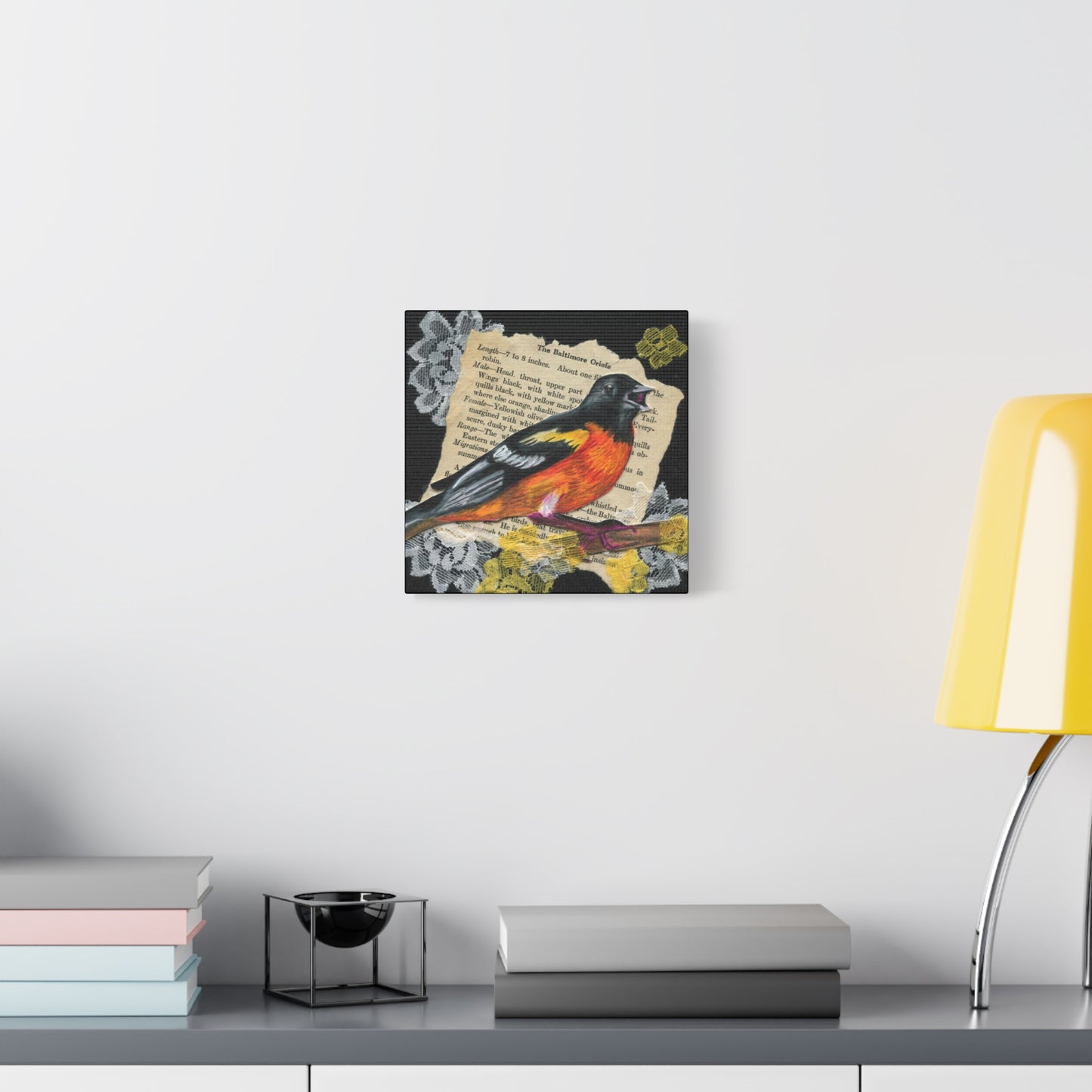 Baltimore Oriole Art Canvas - Vintage Bird Illustration on Stretched Matte Canvas