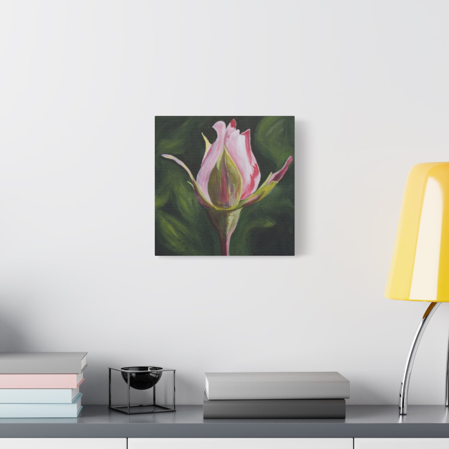 Pink Rosebud Canvas Art – Botanical Floral Wall Decor, Stretched Matte Canvas 1.25"