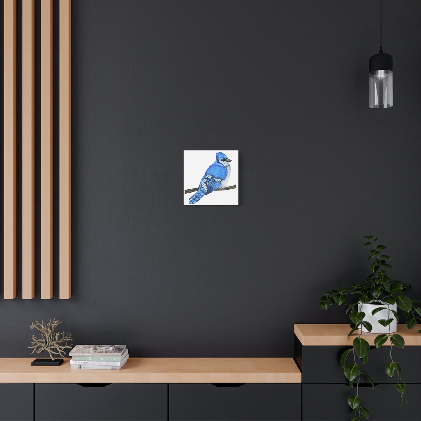 Blue Jay on Branch, Matte Canvas, Stretched, 1.25"