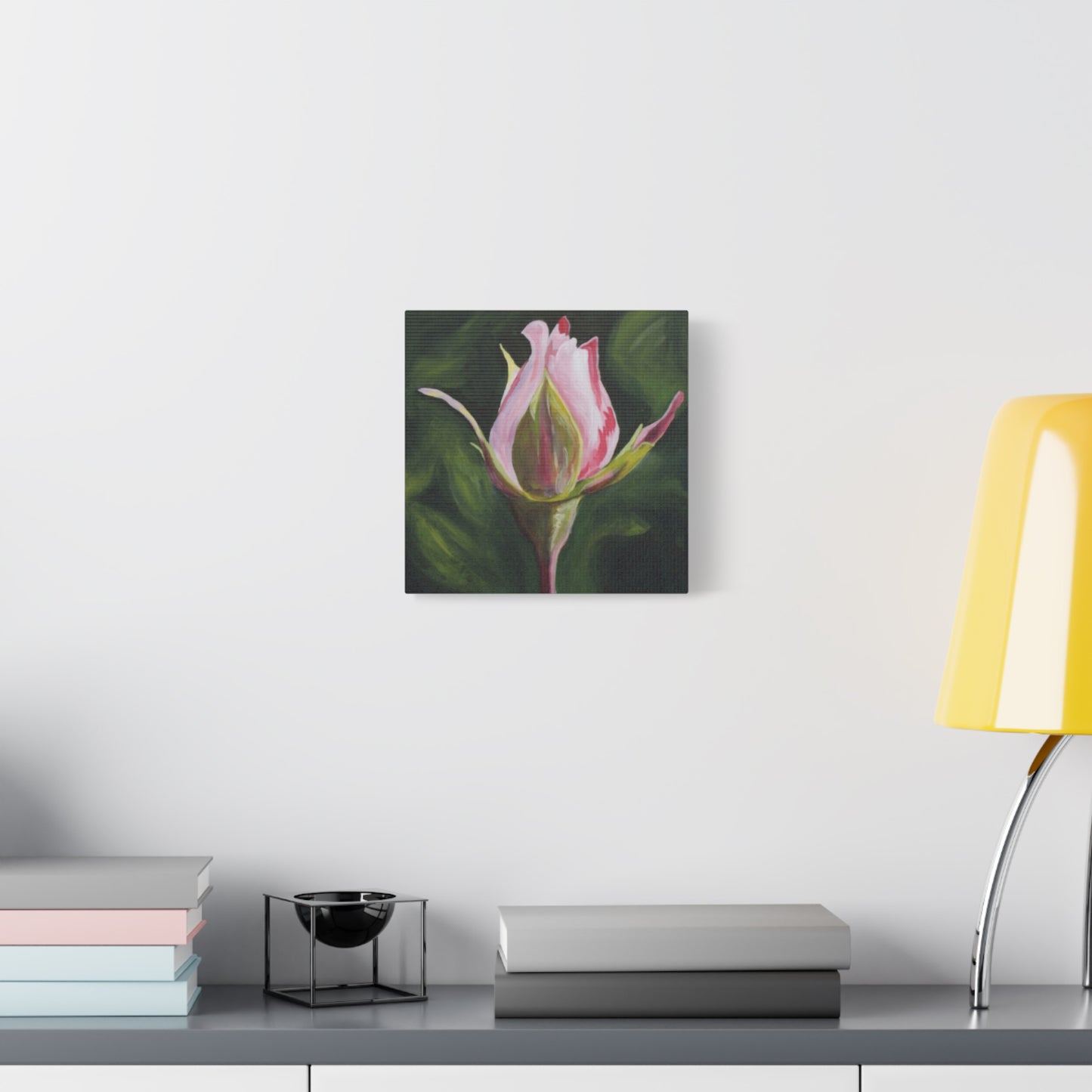 Pink Rosebud Canvas Art – Botanical Floral Wall Decor, Stretched Matte Canvas 1.25"