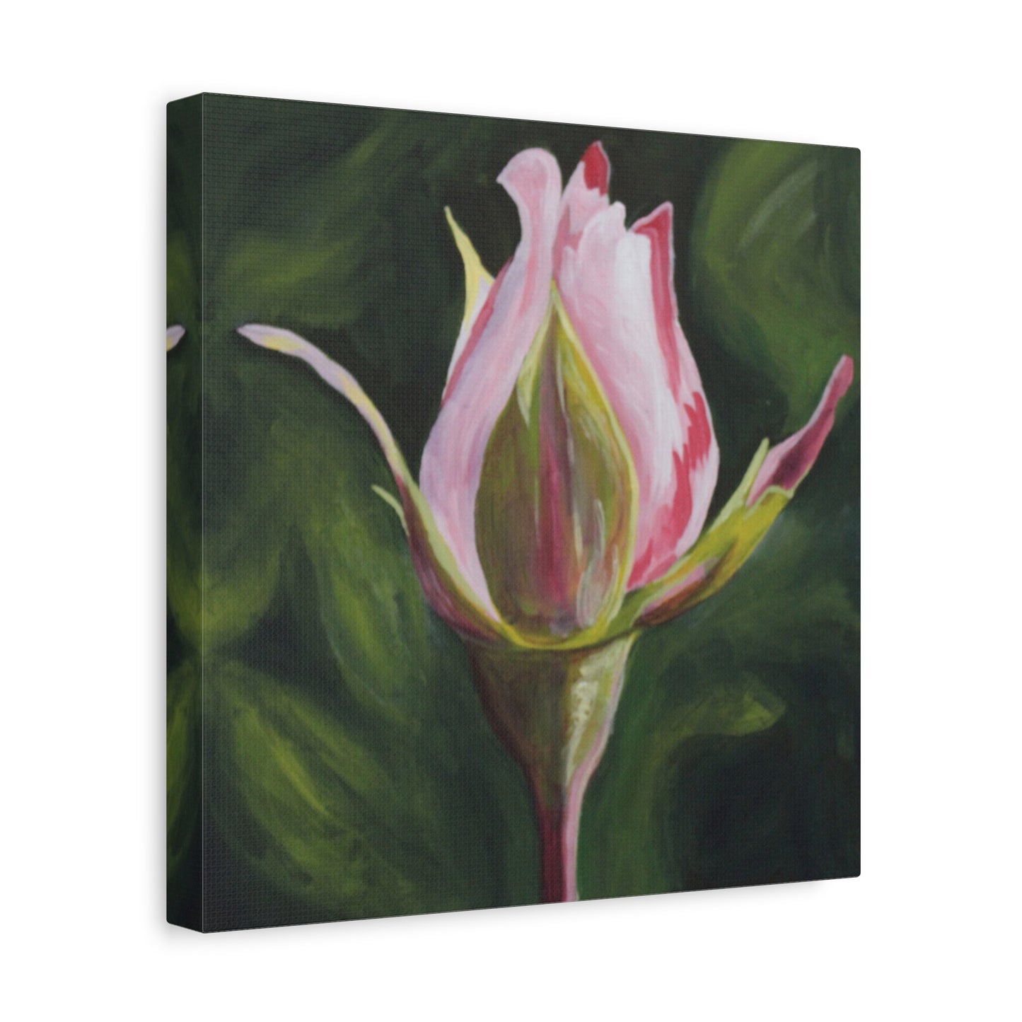 Pink Rosebud Canvas Art – Botanical Floral Wall Decor, Stretched Matte Canvas 1.25"