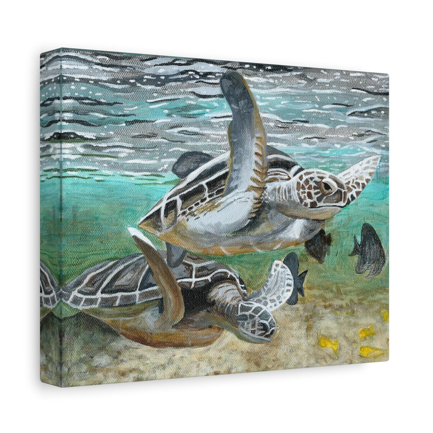 Sea Turtle Canvas Wall Art — Coastal Marine Wildlife Painting