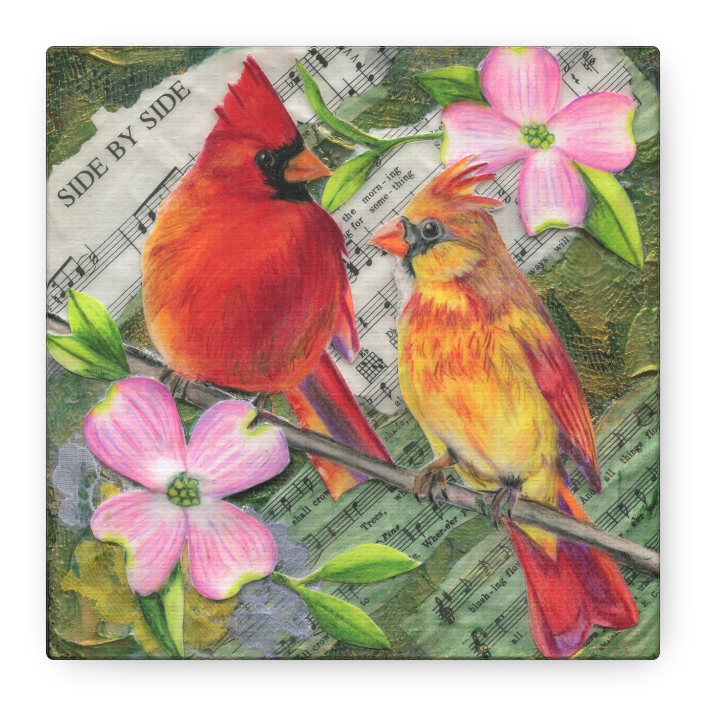 Cardinal Pair Matte Canvas Wall Art - 'Side By Side' Stretched 1.25"