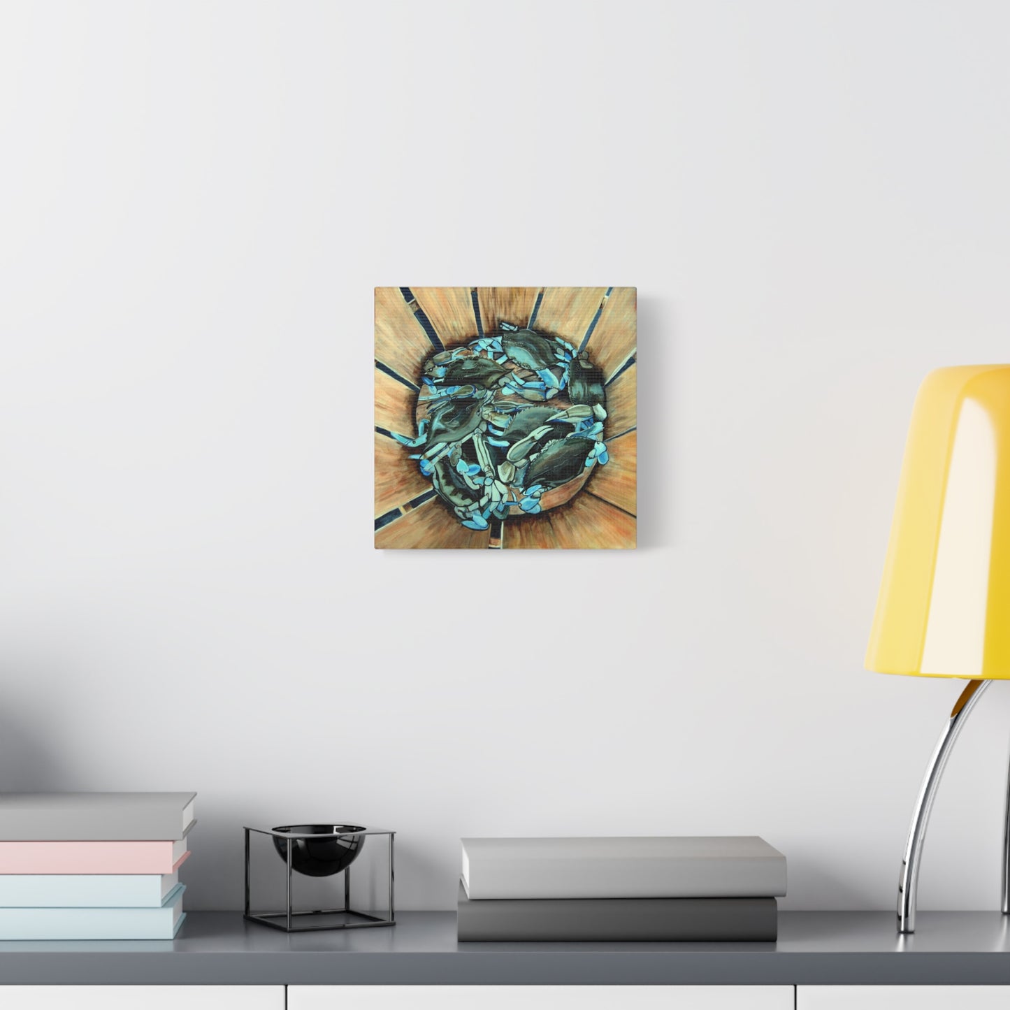 Maryland Blue Crabs in Basket- Coastal Still Life Matte Stretched Canvas