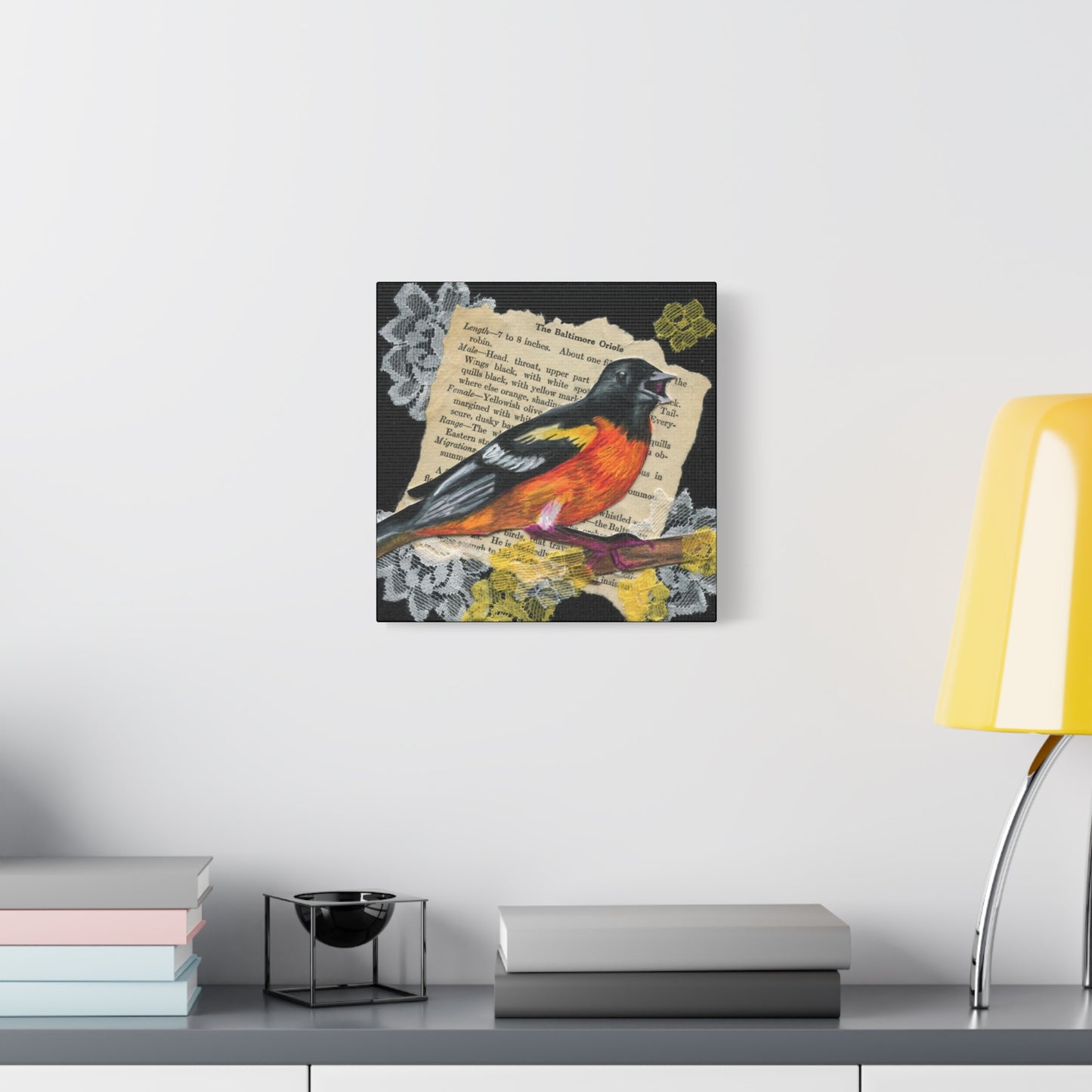 Baltimore Oriole Art Canvas - Vintage Bird Illustration on Stretched Matte Canvas
