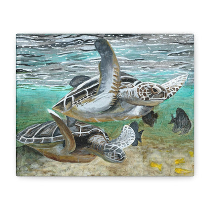 Sea Turtle Canvas Wall Art — Coastal Marine Wildlife Painting