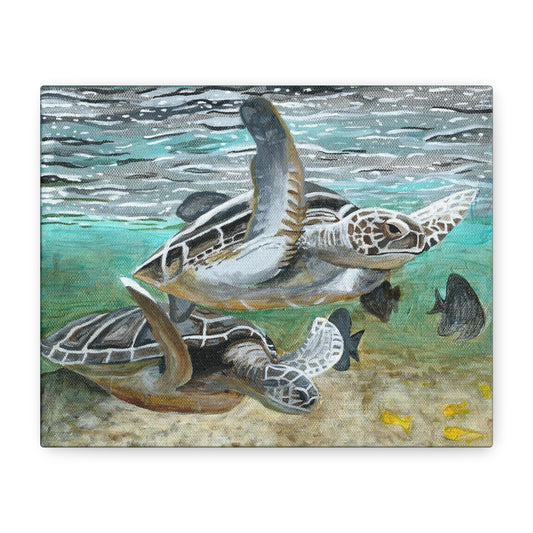 Sea Turtle Canvas Wall Art — Coastal Marine Wildlife Painting
