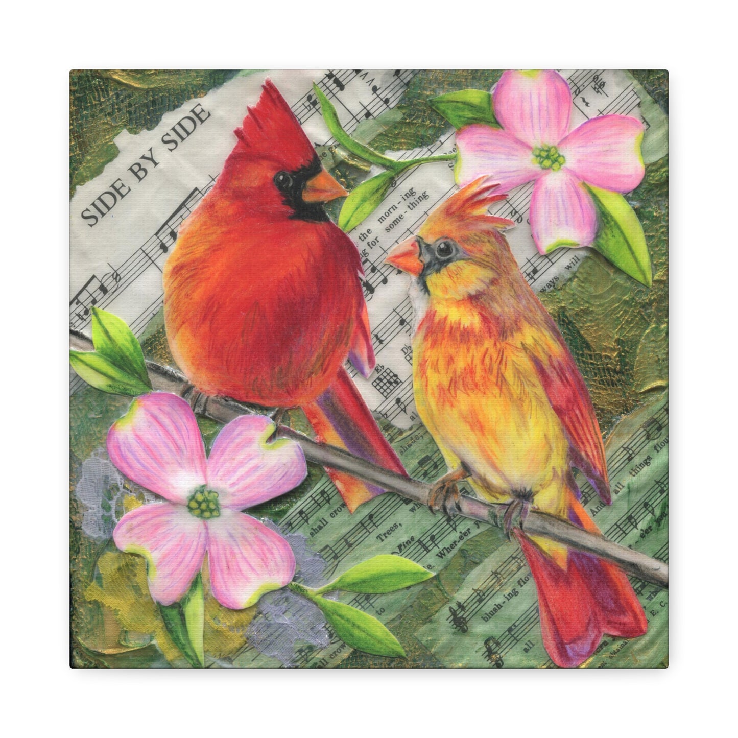 Cardinal Pair Matte Canvas Wall Art - 'Side By Side' Stretched 1.25"