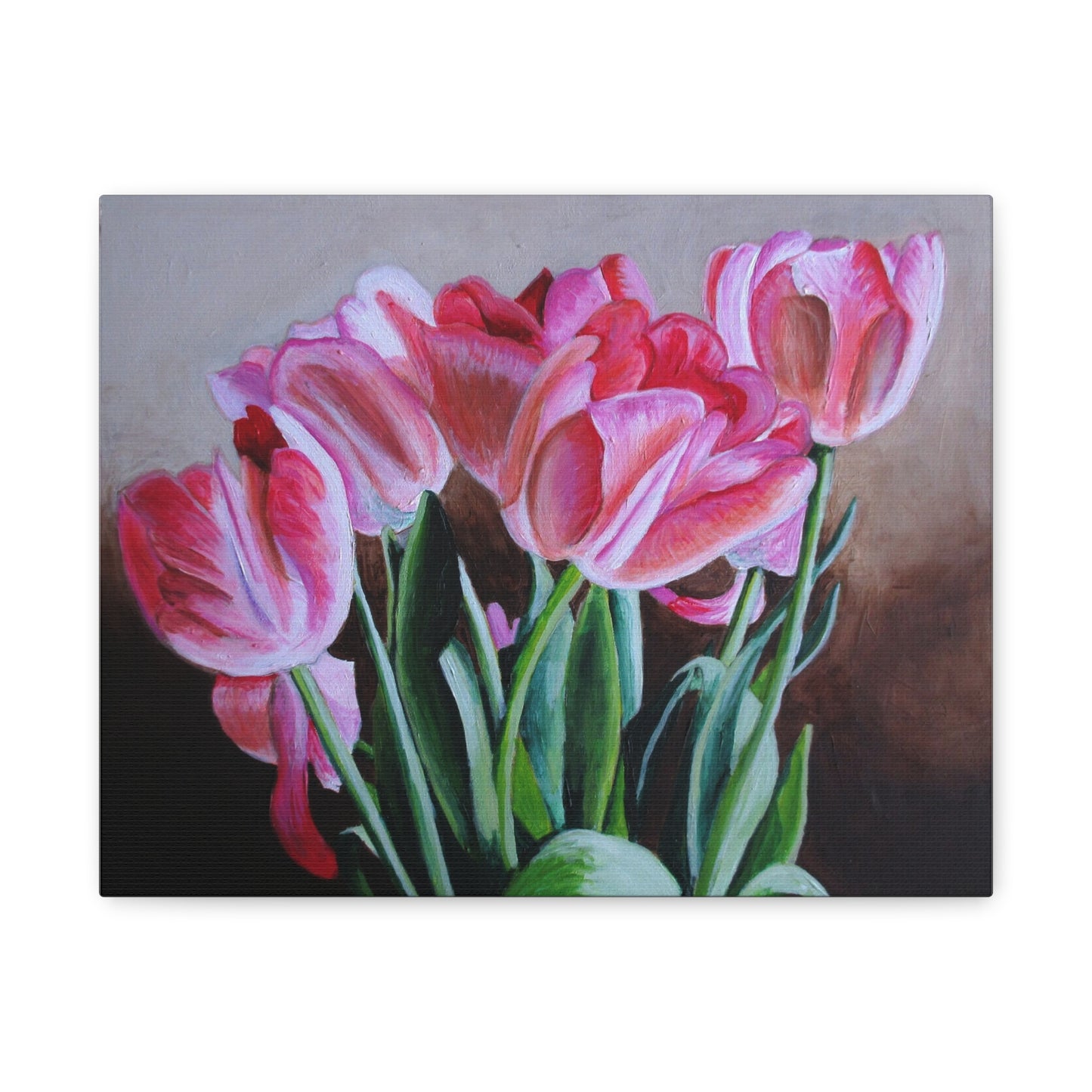 Pink Tulip Bouquet Canvas Print — Stretched Matte Wall Art