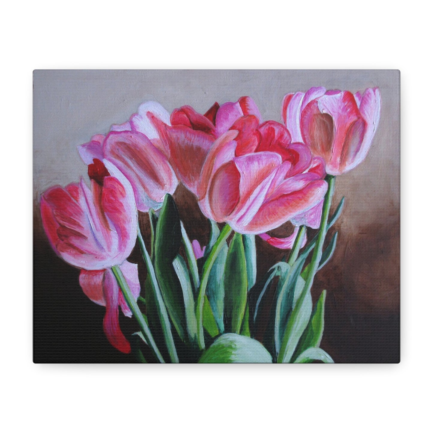 Pink Tulip Bouquet Canvas Print — Stretched Matte Wall Art