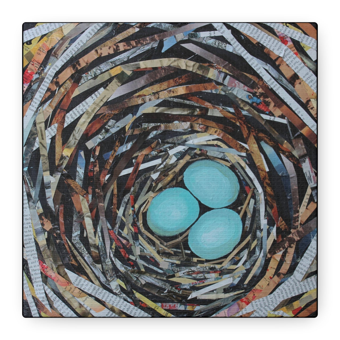 Bird Nest Canvas Wall Art — Blue Egg Nature Print (Matte Stretched)