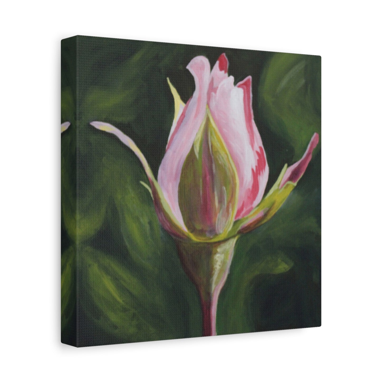 Pink Rosebud Canvas Art – Botanical Floral Wall Decor, Stretched Matte Canvas 1.25"