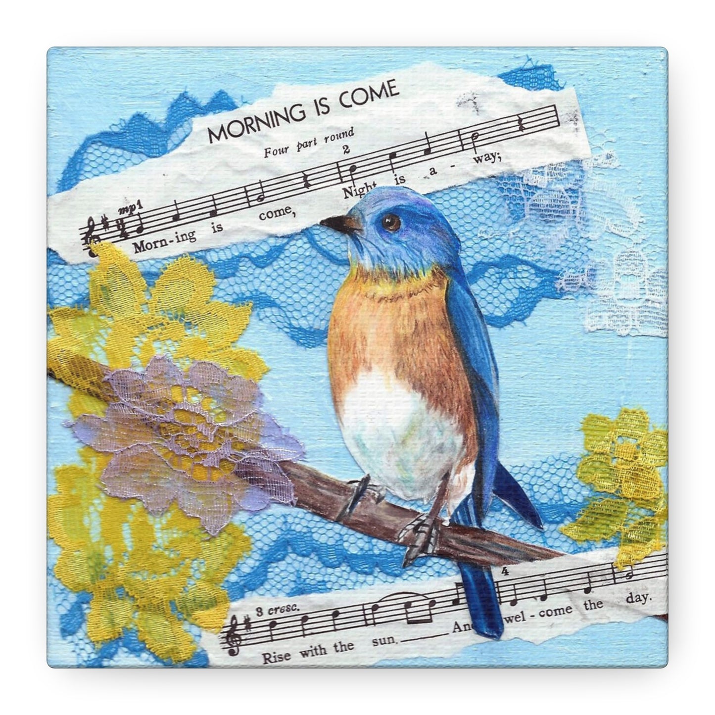 Bluebird Morning Canvas Wall Art — "Morning is Come" Stretched Matte Print