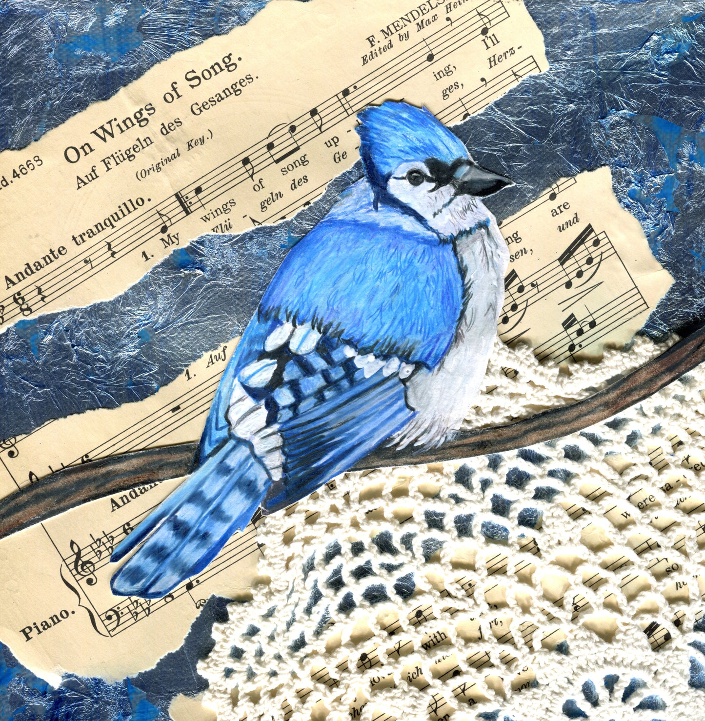 "On the Wings of a Song", mixed media on gallery wrap canvas, 8"x8"