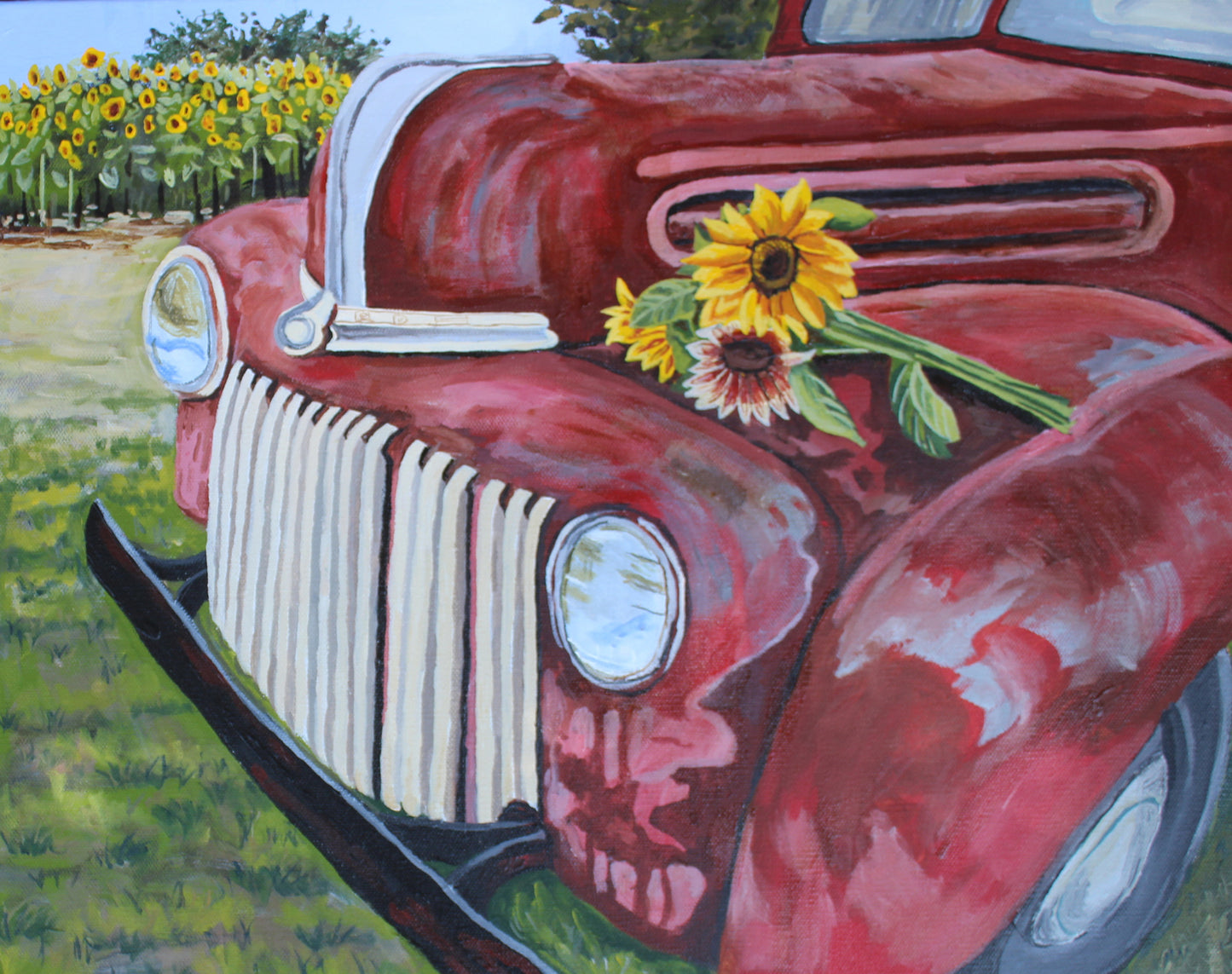 Sunflowers in Summertime, Acrylic on Gallery Wrap Canvas, 16"x20"