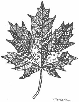 Zentangle Leaf Coloring Page